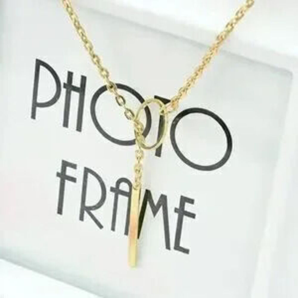 Gold Bar Circle Lariat minimalist Necklace - Picture 2 of 2